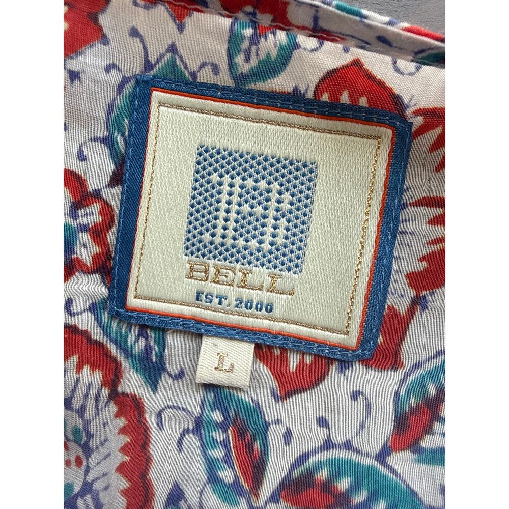 BELL by Alicia Bell Midi Sun Dress in Blue & Orange Floral Silk Print Size Large - Picture 7 of 8